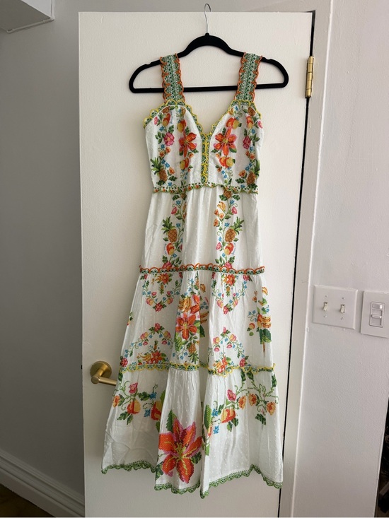 FARM Rio Dresses & Skirts - FARM Rio White Maxi Dress with Multicolor Floral Embroidery